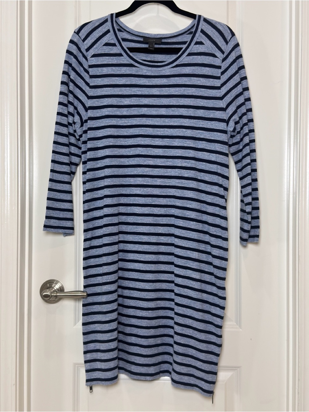 J. Crew Light Blue & Navy Striped Long Sleeve Knit Dress
